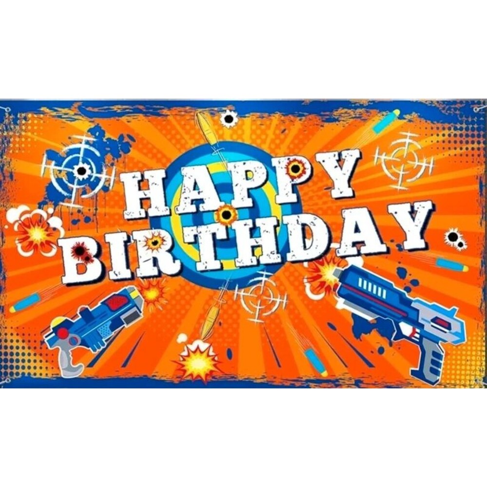 Dart Battle "Happy Birthday" Party Backdrop (6.1 x 3.6 ft)